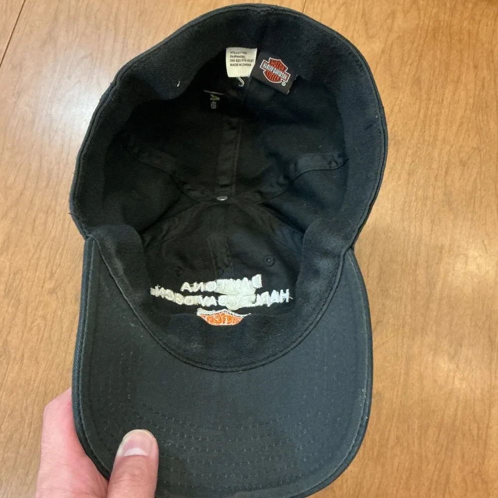 Y2K Harley-Davidson Grunge Biker Hat OSFM Black Embroidered Cap Daytona Beach FL